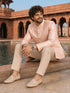 Men Pink & Cream Self Design Thread Work Waist Length Straight Pant Sherwani Set