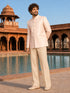 Men Pink & Cream Geometric Thread Work Waist Length Wide Leg PantSherwani Set