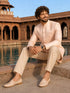 Men Pink & Cream Geometric Thread Work Waist Length Wide Leg PantSherwani Set