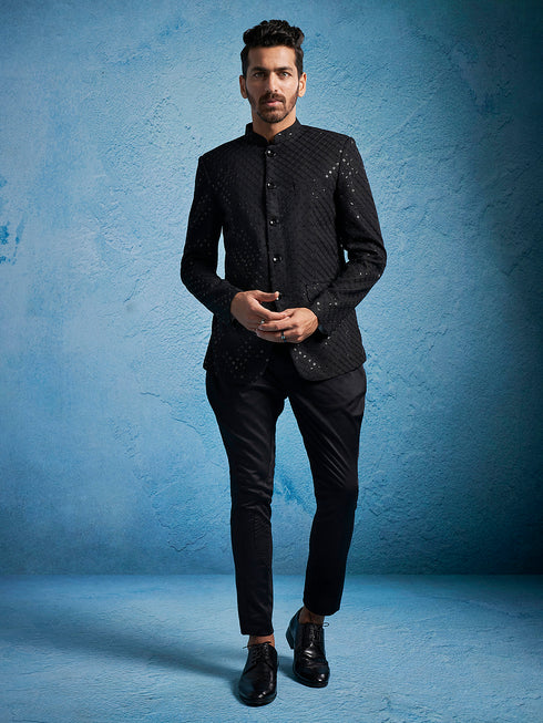 Men's Black Schiffli Jodhpuri