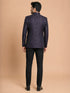 Men Wine Jacquard Jodhpuri Suit with Black Pant Style Pyjama Set