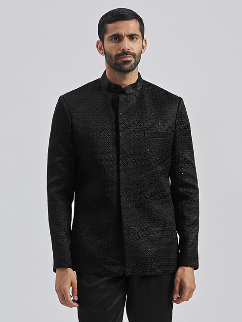 Men's Black Silk Blend Jodhpuri