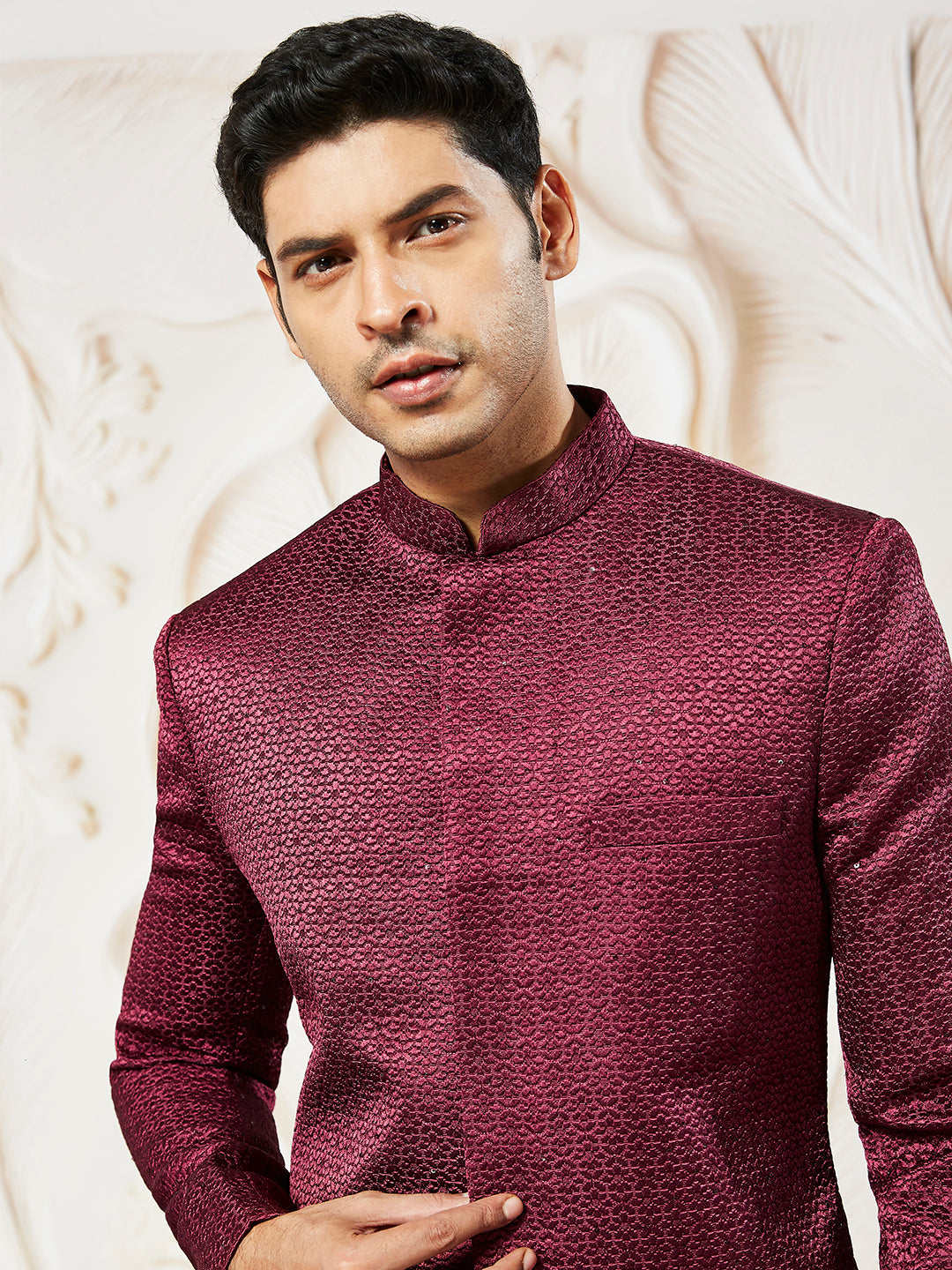 Men's Maroon Silk Blend Jodhpuri