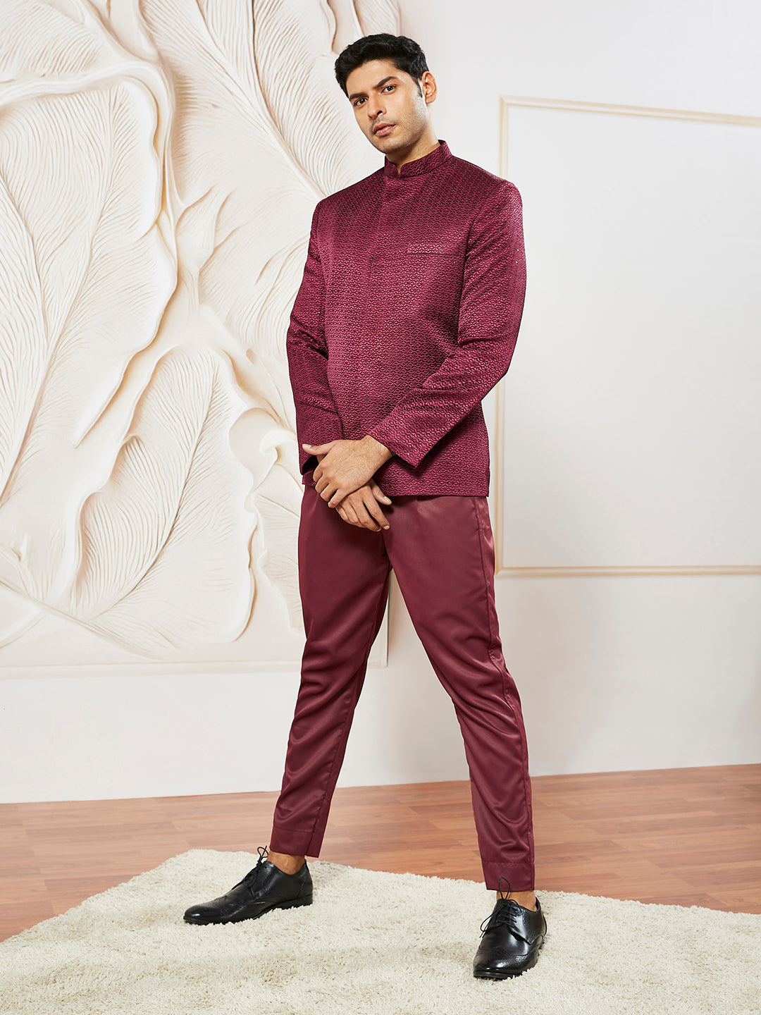 Men's Maroon Silk Blend Jodhpuri