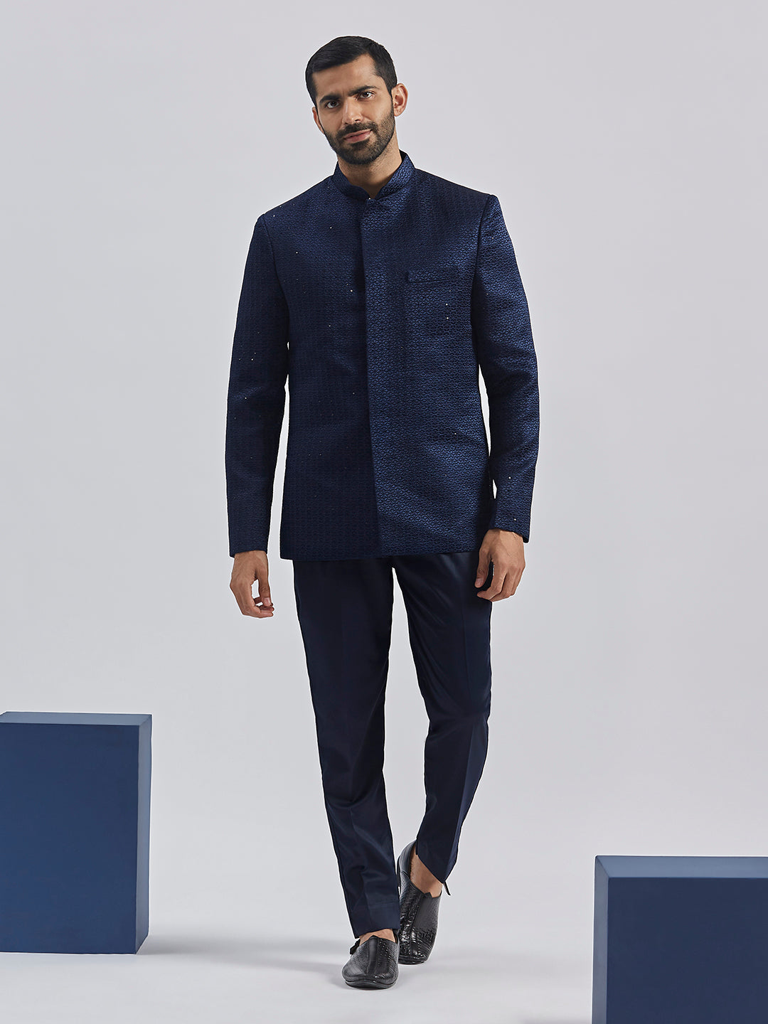 Men's Navy Blue Silk Blend Jodhpuri
