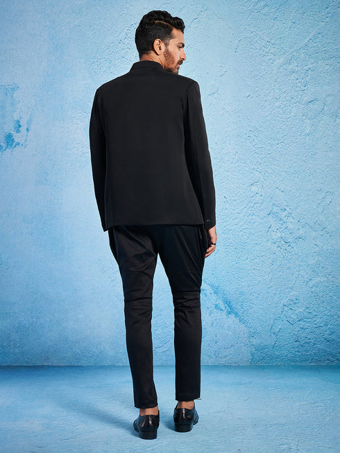 Men's Black Imported Suiting Jodhpuri And Pant Set