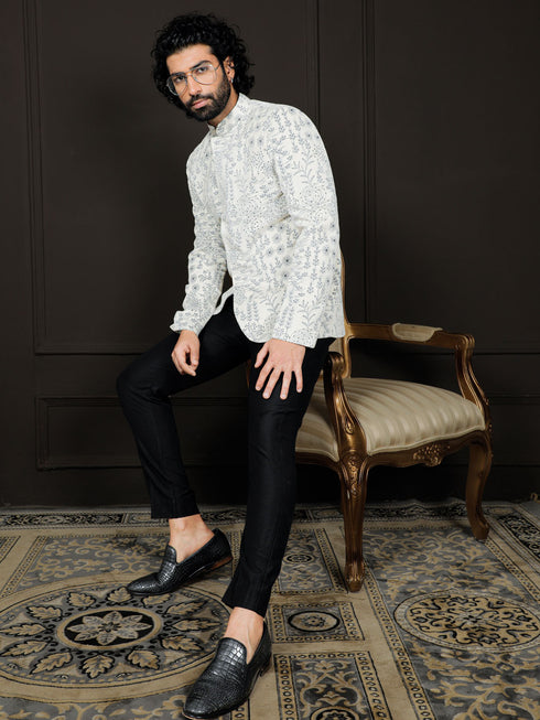 Men's Velvet Embroidered Sequined Bandhgala Jodhpuri