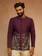 Men's Wine Silk Thread Embroidered Jodhpuri with Daman Peacock & Tree Motif