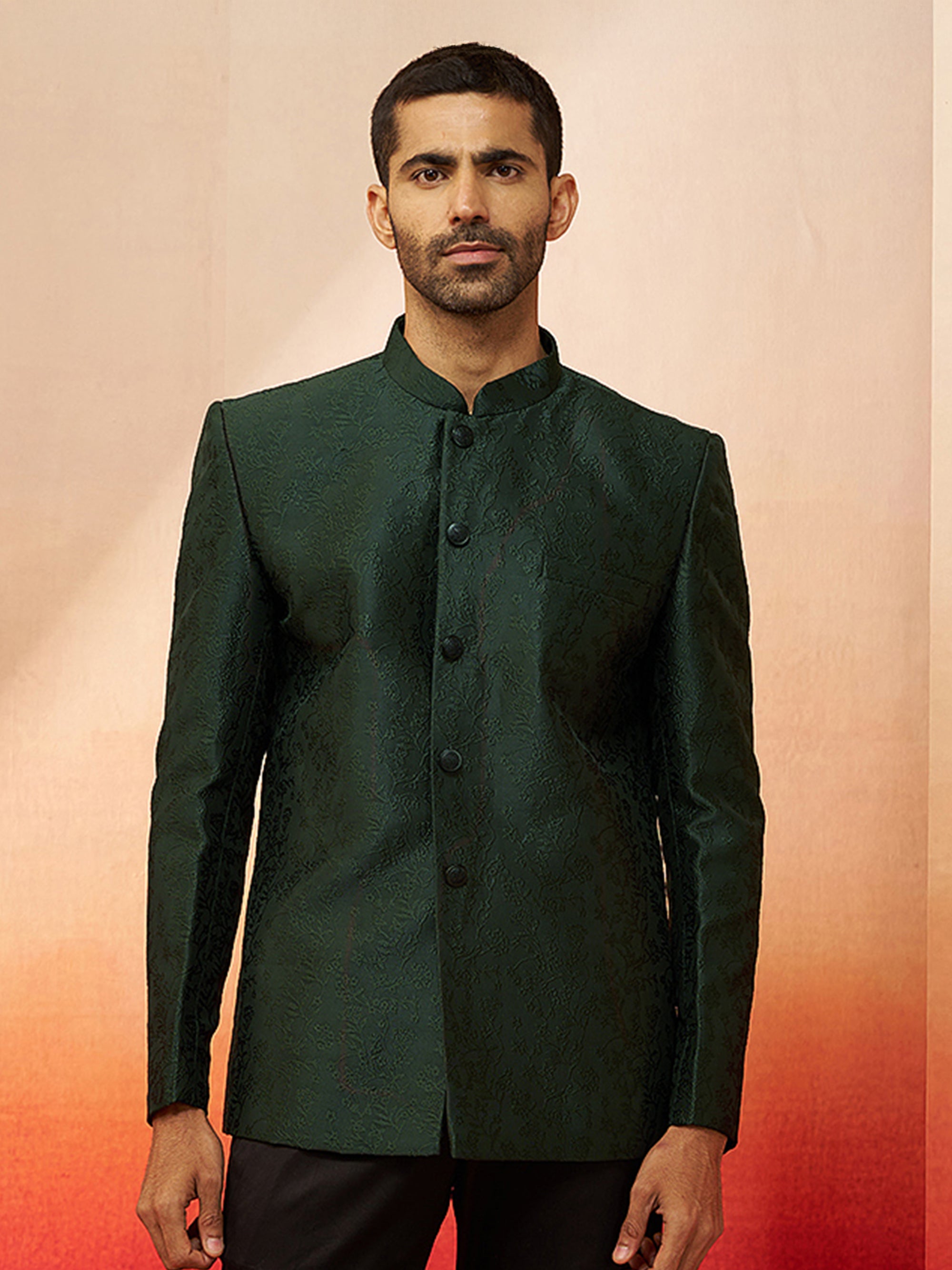 Vastramay Men Bottle Green Silk Jodhpuri