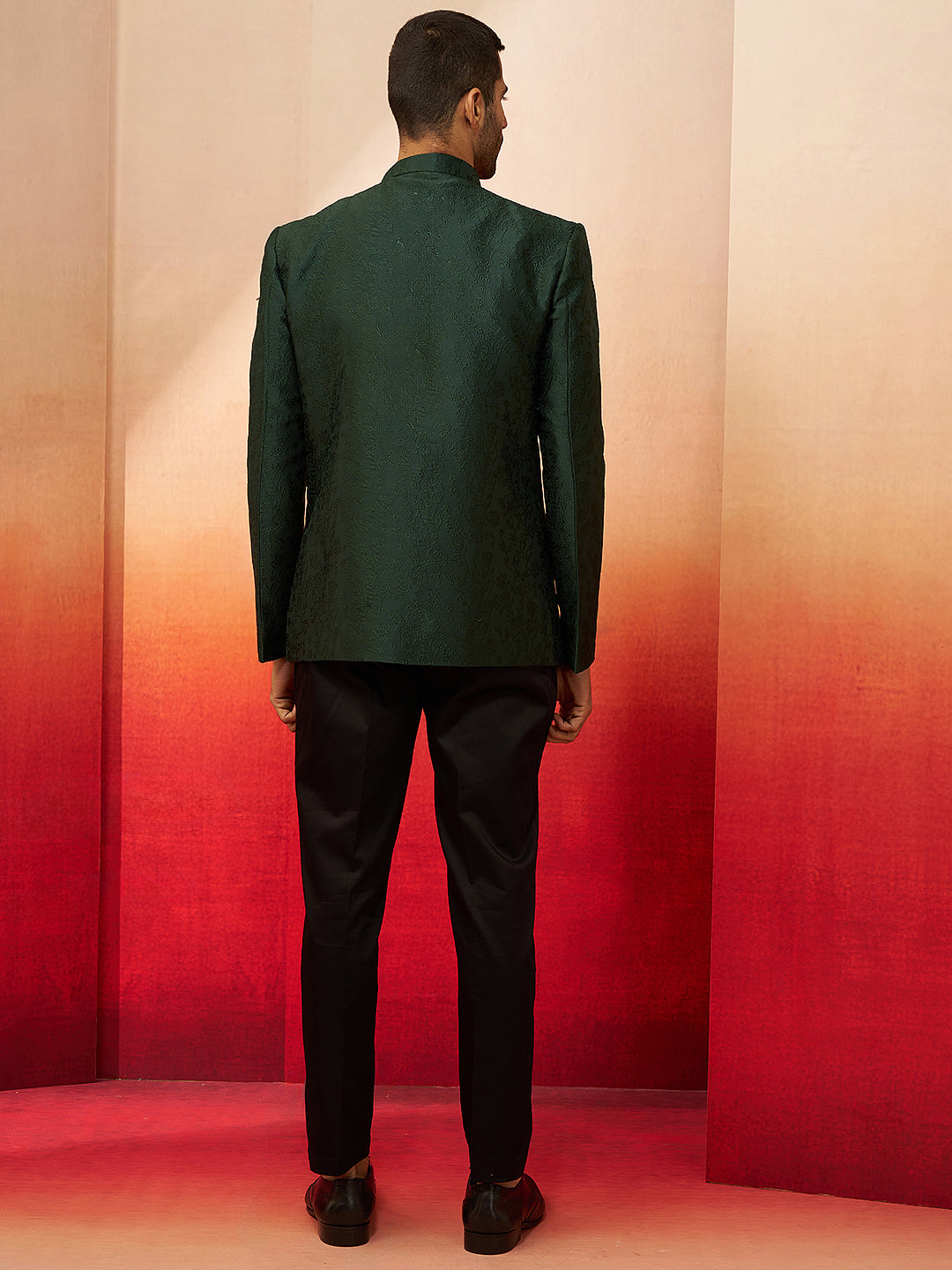 Men's Bottle Green Jacquard Jodhpuri with Pant