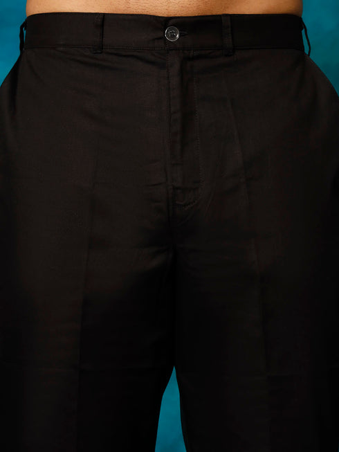 Men's Black Cotton Blend Kurta Pyjama Set