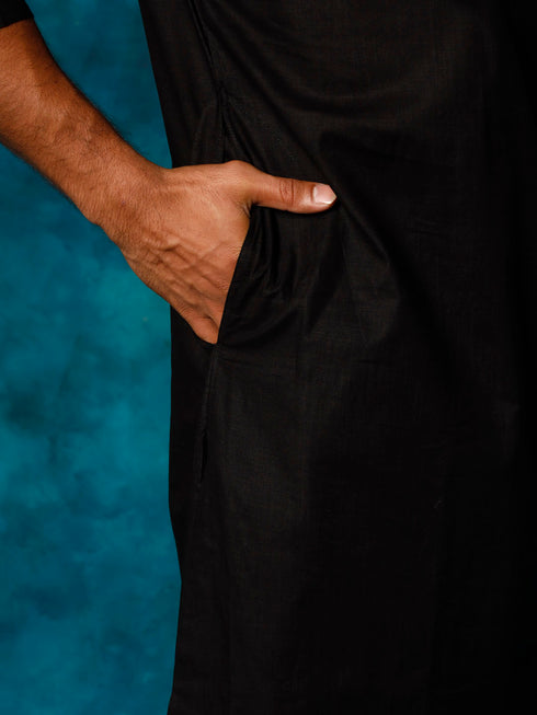 Men's Black Cotton Blend Kurta Pyjama Set