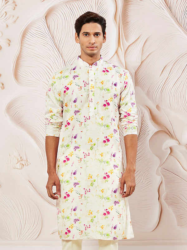 Men's Cream Cotton Blend Kurta