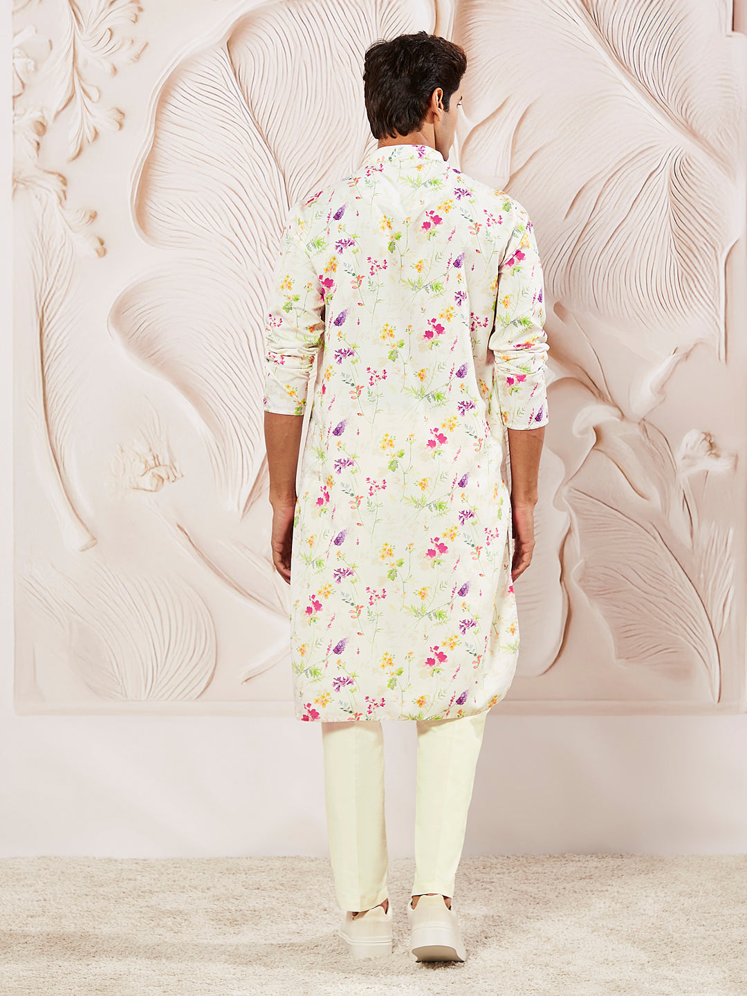 Men's Cream Cotton Blend Kurta And Pyjama Set