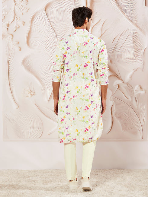 Men's Cream Cotton Blend Kurta And Pyjama Set