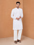 Men's White Embroidered, Chikankari Knee Length Kurta Pant Set with Wide Leg Pant