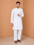 Men's White Embroidered, Chikankari Knee Length Kurta Pant Set with Wide Leg Pant