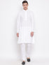 VASTRAMAY Men's White Pure Cotton Chikankari Kurta Pant With Prayer Cap