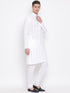 VASTRAMAY Men's White Pure Cotton Chikankari Kurta Pant With Prayer Cap