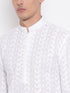 VASTRAMAY Men's White Pure Cotton Chikankari Kurta Pant With Prayer Cap