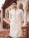 Cream Silk Blend Thread Work Kurta Pyjama Set for Men