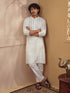 Vastramay Men Cream Cotton Chikankari Embroidered Kurta