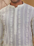Men Cream Chikankari Cotton Kurta with Cream Pyjama Set