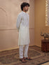 Men Cream Chikankari Cotton Kurta with Cream Pyjama Set