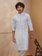 Vastramay Men Off White Cotton Chikankari Embroidered Kurta
