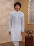 Vastramay Men Off White Cotton Chikankari Embroidered Kurta