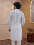 Vastramay Men Off White Cotton Chikankari Embroidered Kurta