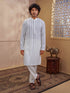 Men Off White Chikankari Cotton Kurta with Cream Pyjama Set