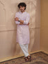 Vastramay Men Peach Cotton Chikankari Embroidered Kurta