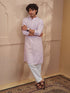 Men Peach Chikankari Cotton Kurta with Cream Pyjama Set