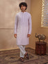 Men Peach Chikankari Cotton Kurta with Cream Pyjama Set