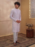 Men Peach Chikankari Cotton Kurta with Cream Pyjama Set