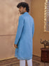 Men's Aqua Woven Fabric Embroidered Thigh Length Kurta