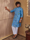 Men Aqua Cotton Embroidered Kurta Pyjama Set