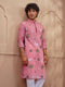 Men Pink Thread Embroidered Mandarin Collar Kurta