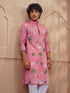 Men Pink Thread Embroidered Mandarin Collar Kurta