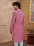 Men's Pink Woven Fabric Embroidered Thigh Length Kurta