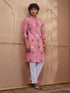 Men's Pink Woven Fabric Embroidered Thigh Length Kurta