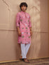 Pink Cotton Embroidered Kurta Pyjama Set for Men