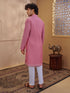 Men's Pink Cotton Embroidered Thigh Length Kurta With Pyjama