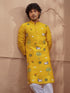 Men Yellow Embroidered Kurta with Mandarin Collar