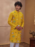 Men's Yellow Woven Fabric Embroidered Thigh Length Kurta