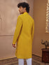 Men's Yellow Woven Fabric Embroidered Thigh Length Kurta