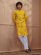 Men Yellow Cotton Embroidered Kurta Pyjama Set