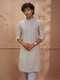 Men Beige Jacquard Zari Embroidered Mandarin Collar Kurta