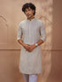 Men Beige Jacquard Zari Embroidered Mandarin Collar Kurta